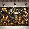 2D flat printing of background fabric for parties, theme of party scene, black and gold style birthday banner