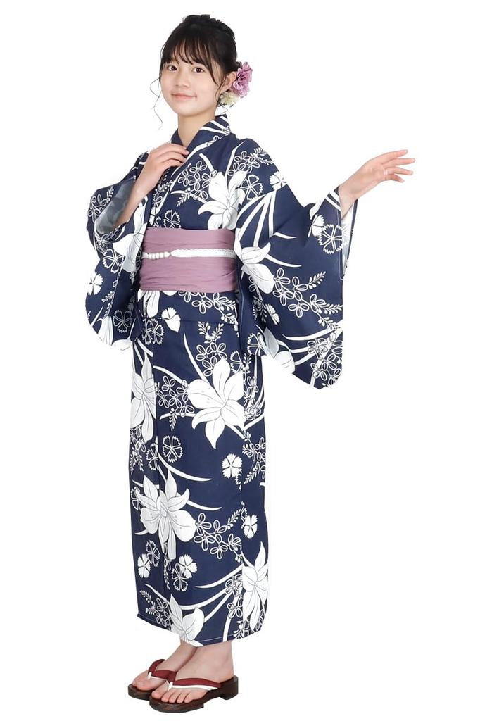 Kimono Hiroba Yu Yukata Linen Yukata for and Juniors 2 Waist Dressing and Linen Refreshing Sizes and Cco 4-Piece Set, High-Quality Women, Children, (6