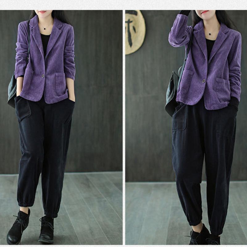 Вельветовые куртки Harajuku, корейский милый однотонный однотонный кардиган с длинными рукавами и лацканами, повседневный кардиган с двойным карманом, пальто