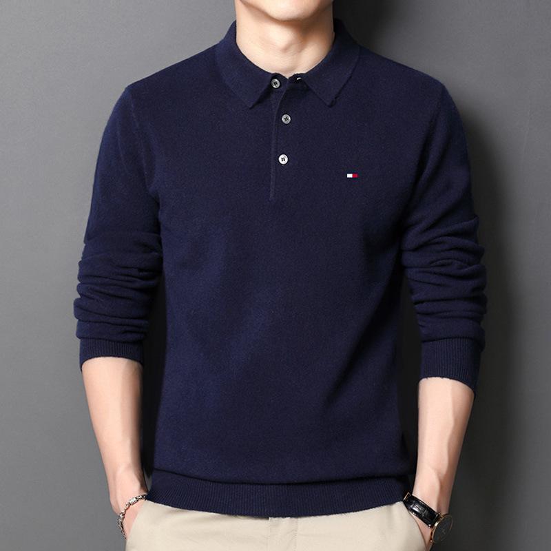TOMMY Men's Wool Knit Lapel Sweater: Spring/Autumn Casual Polo for All Ages