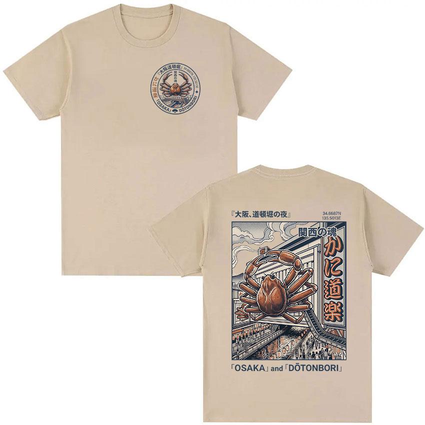 Funny Osaka Dotonbori Crab Cityscape Graphic T Shirt Japanese Retro Harajuku Clothing Tshirt Unisex Women Oversized Cotton Tshirts