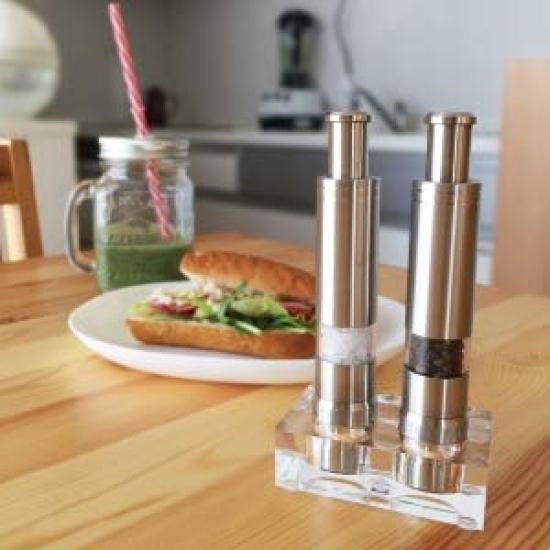 Набор для измельчения соли и перца одной рукой Cool Grinder. Мельница для специй с акриловой подставкой.
