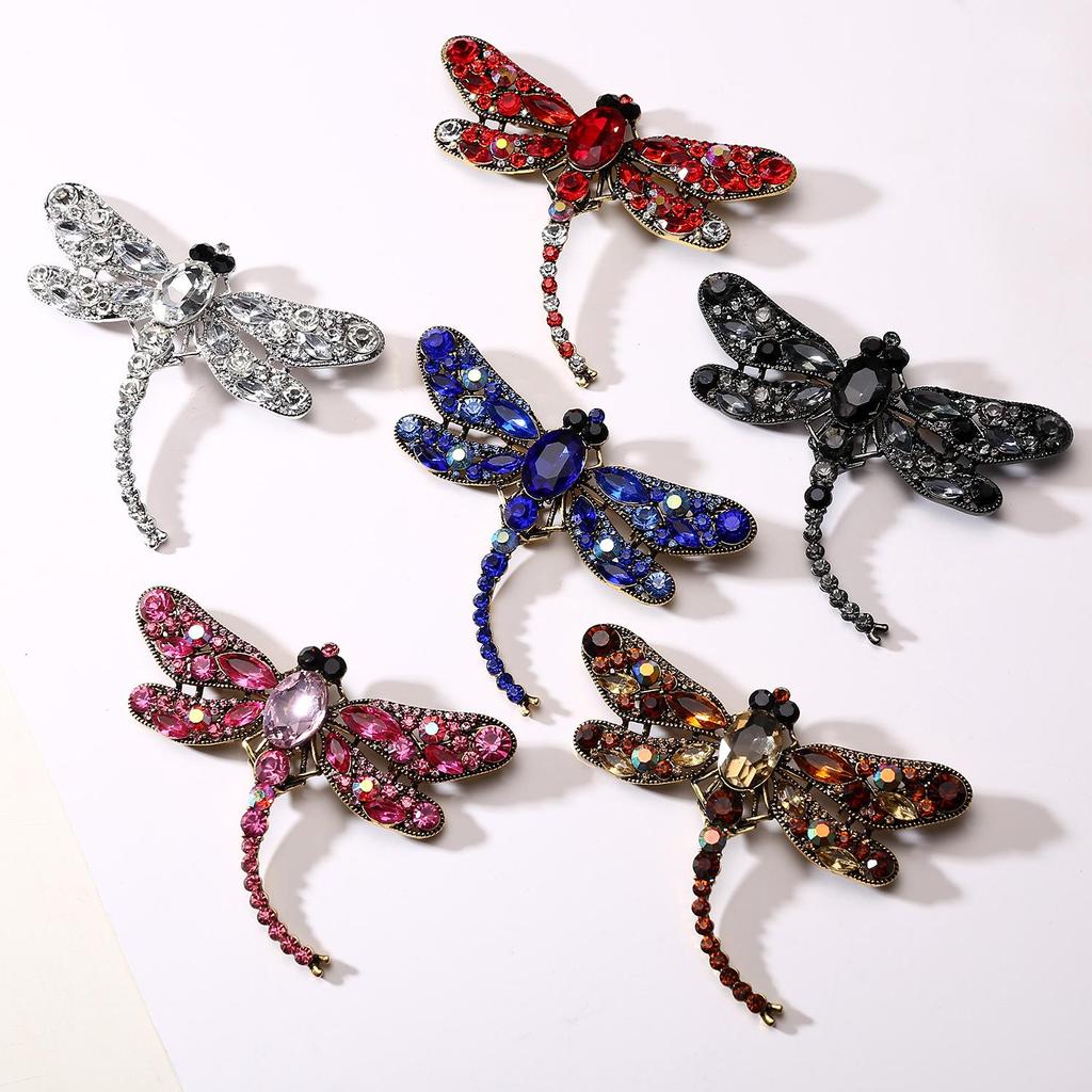 Vintage Corsage Pin Big Dragonfly Brooch Silk Scarf Buckle Diamond Animal Brooch
