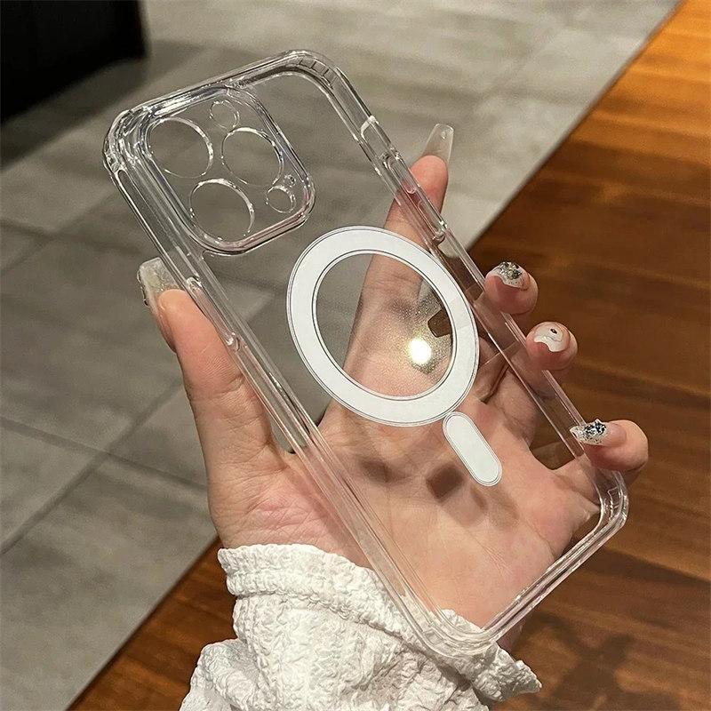 Чехол Magsafe для Apple iPhone 15 14 13 12 11 Pro Max 14 15 Plus 15, противоударный чехол с беспроводной зарядкой, магнитный ациловый прозрачный чехол из ТПУ