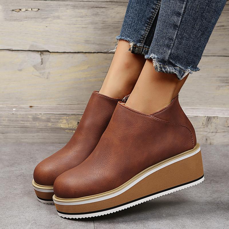 Ladies Platform Ankle Boots Fashion Autumn and Winter Solid Color Zipper Thick-soled Snow Boots Comfortable Outdoor Short Boots