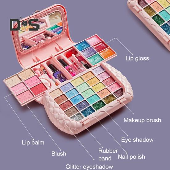 Kids Makeup Kit Washable Real Cosmetic Set Parent-child Makeup Set Princess Dress Up Kit for Christmas Birthday Girls 7-14 Years Old