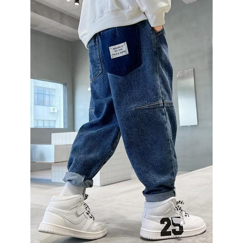 Джинсы корейского стиля для мальчиков осень 2024 года - модные брюки-карандаш для детей