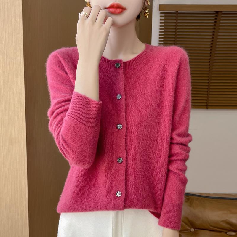 Женский кардиган с круглым вырезом Qinghe кашемир 30% кашемир 70% шерсть женский осенне-зимний кашемировый кардиган мягкий и теплый