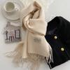 Thickened Double-Sided Fringed Scarf Pure Color Cashmere-Style Women'S Fashionable Student Two-Purpose Shawl Autumn Winter Korea