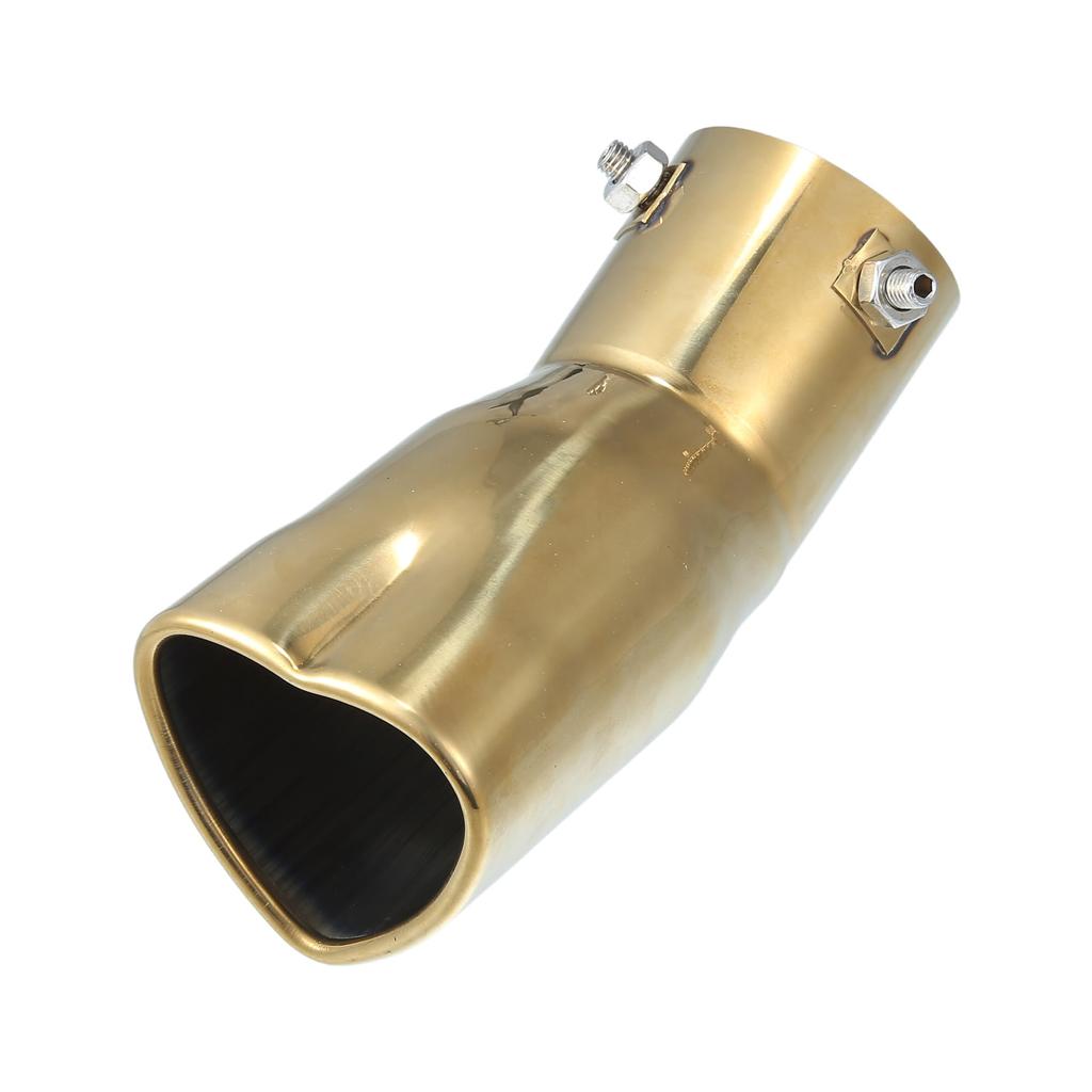 ABSOPRO Car Curved Exhaust Tip 61mm 69x61mm 190mm Muffler Stainless Gold Tone Heart-Shaped Tailpipe, Inlet, Outlet, Length, Bolt-On Tip, Steel,