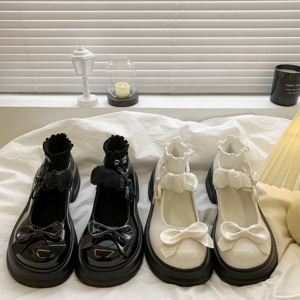 Французские ретро потрясающие туфли на толстом каблуке из маленькой кожи женские летние туфли Мэри Джейн с бантом на платформе универсальные с юбкой туфли