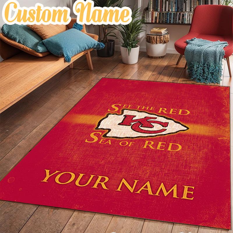 Custom Name Kansas City Chiefs Helmet Rug Office Rug Chair Mat Non Slip Carpet Rugs for Bedrooms Dining Room Living Room Home Decor gifts