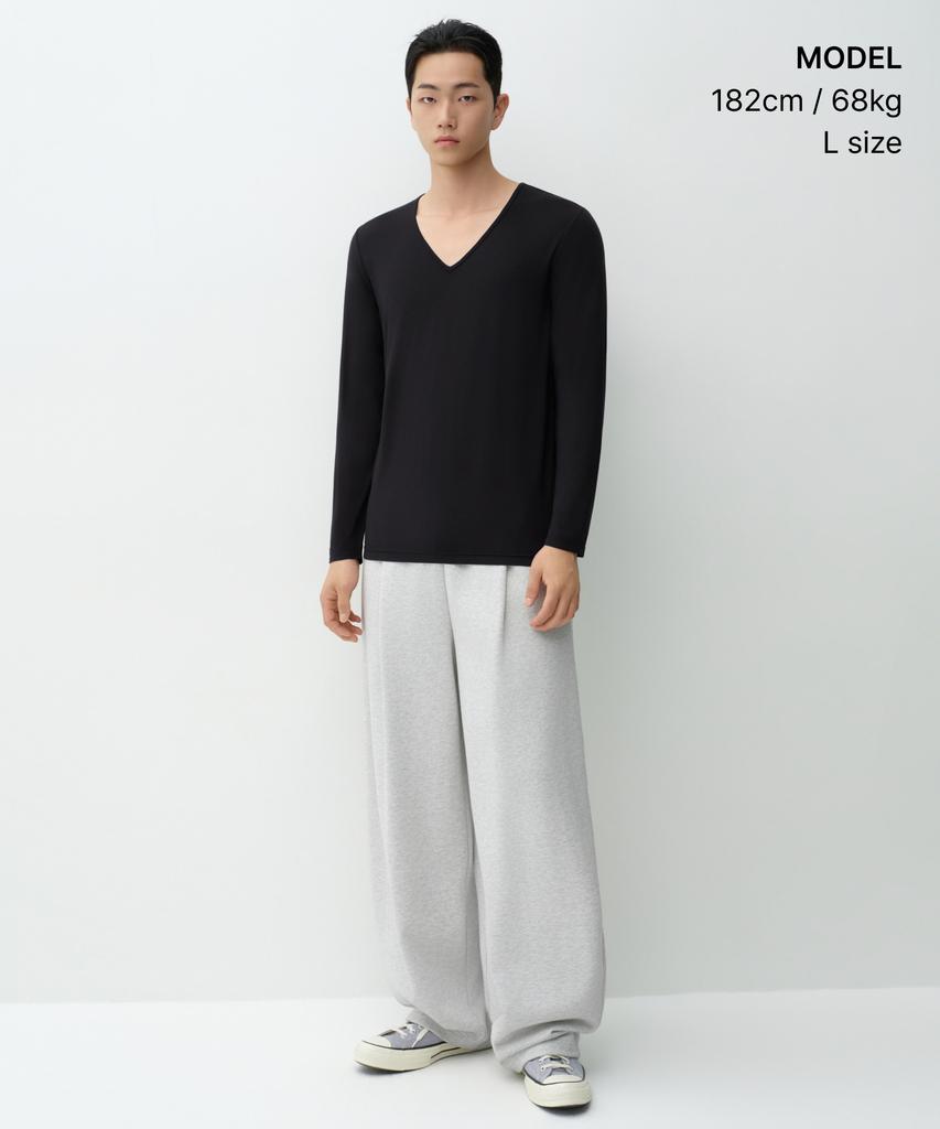 MUSINSA STANDARD [Hittandard] V-Neck Long-Sleeve Undershirt [Black]