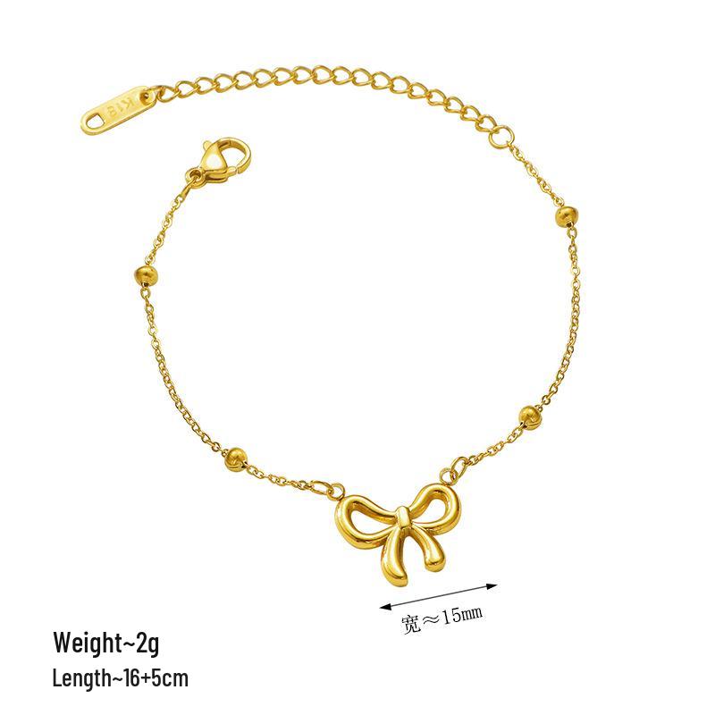 Light Luxury Beaded Bow Anklet: Titanium Steel, Non-Fading, Versatile Fashion Foot Chain for Summer or Best Friend Gift