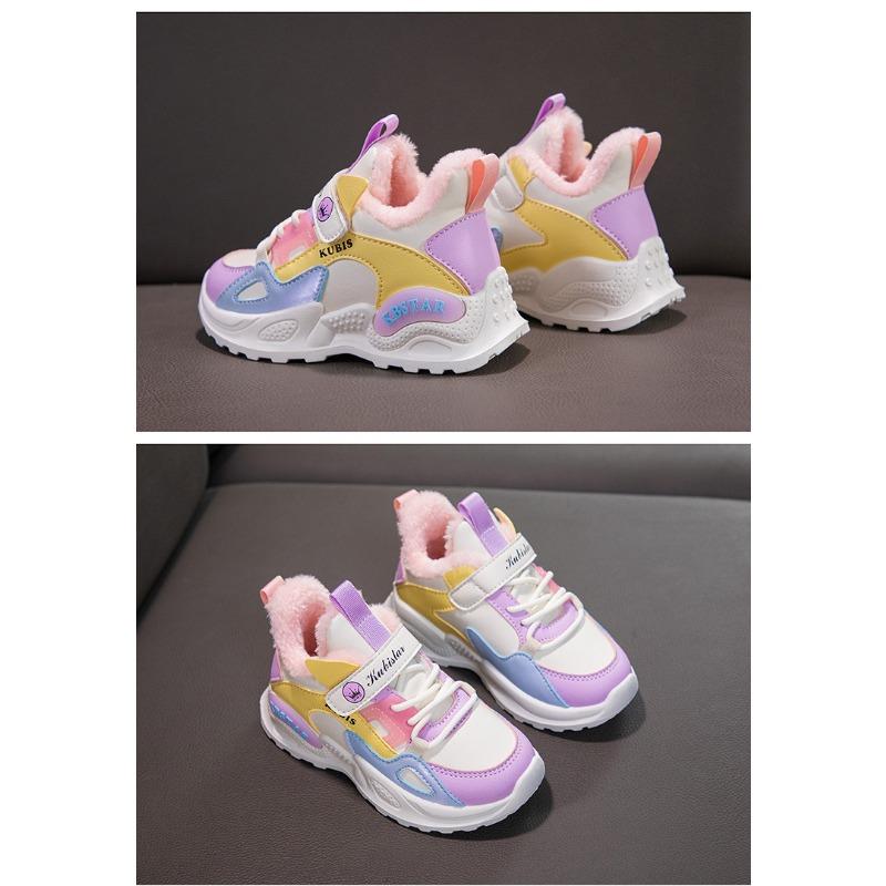 Спортивная обувь для девочек, новые зимние кроссовки с шерстяной подкладкой, для мальчиков начальной школы, хлопковая обувь для девочек, водонепроницаемая