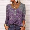 Autumn Winter Women's Long Sleeved Printed V-neck Loose T-shirt for Women