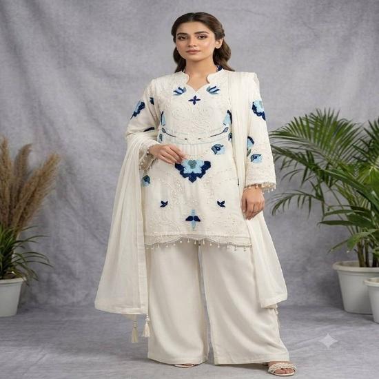 The Mehreen Pearl-Embellished Floral Kurti & Palazzo Set