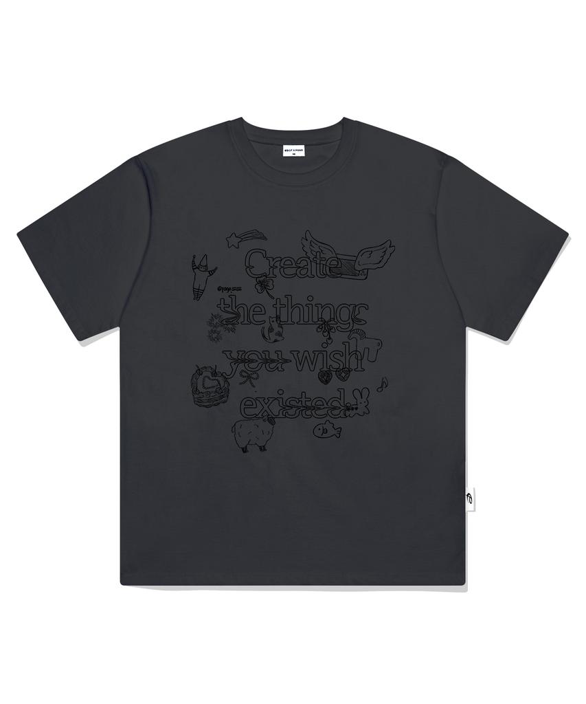 PAGESIISII Wish Things Printed Short Sleeve T-Shirt Charcoal