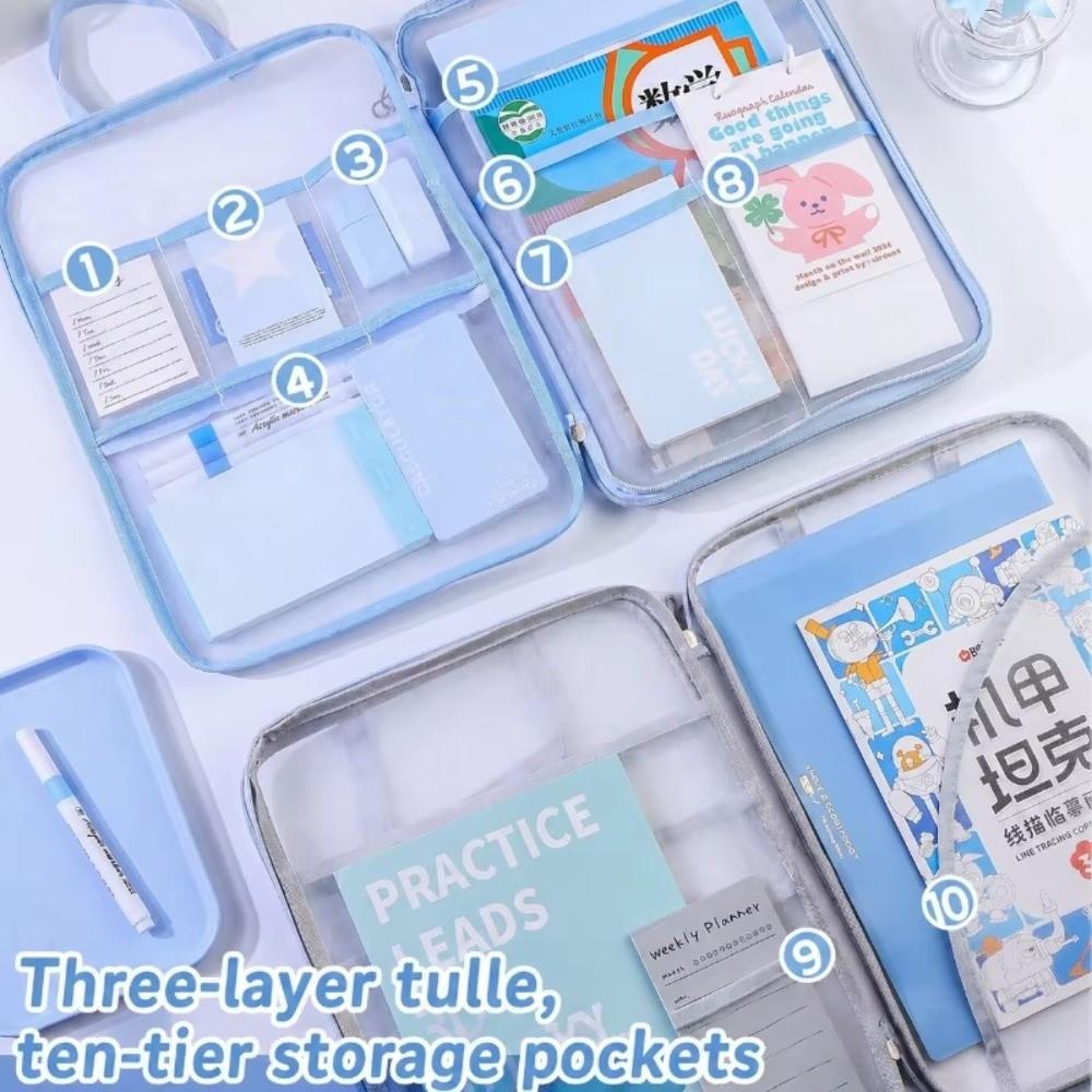 A4 Document Bag Transparent Paper File Pouch Portable Handheld Folder Paper Storage Bag
