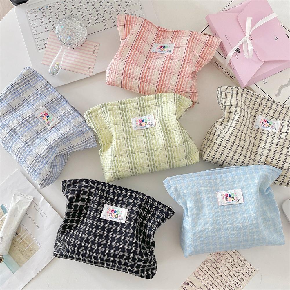 Fashion Plaid Cosmetic Bag Portable Travel Toiletry Bag Women Large Capacity Zipper Make Up Organizer Makeup Storage Bag