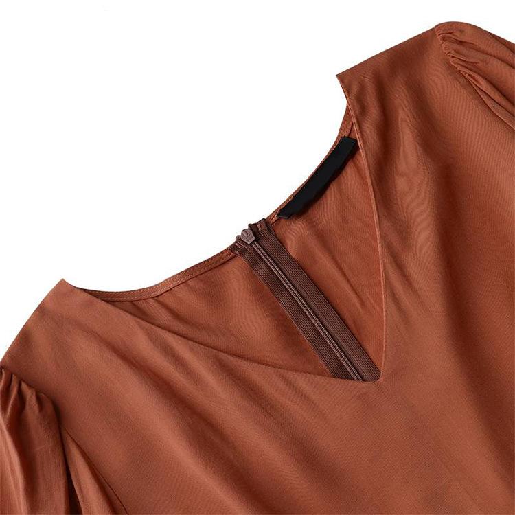 Autumn Women's Fashion V-neck Long Sleeve Solid Color Street Temperament Large Pendulum Dress