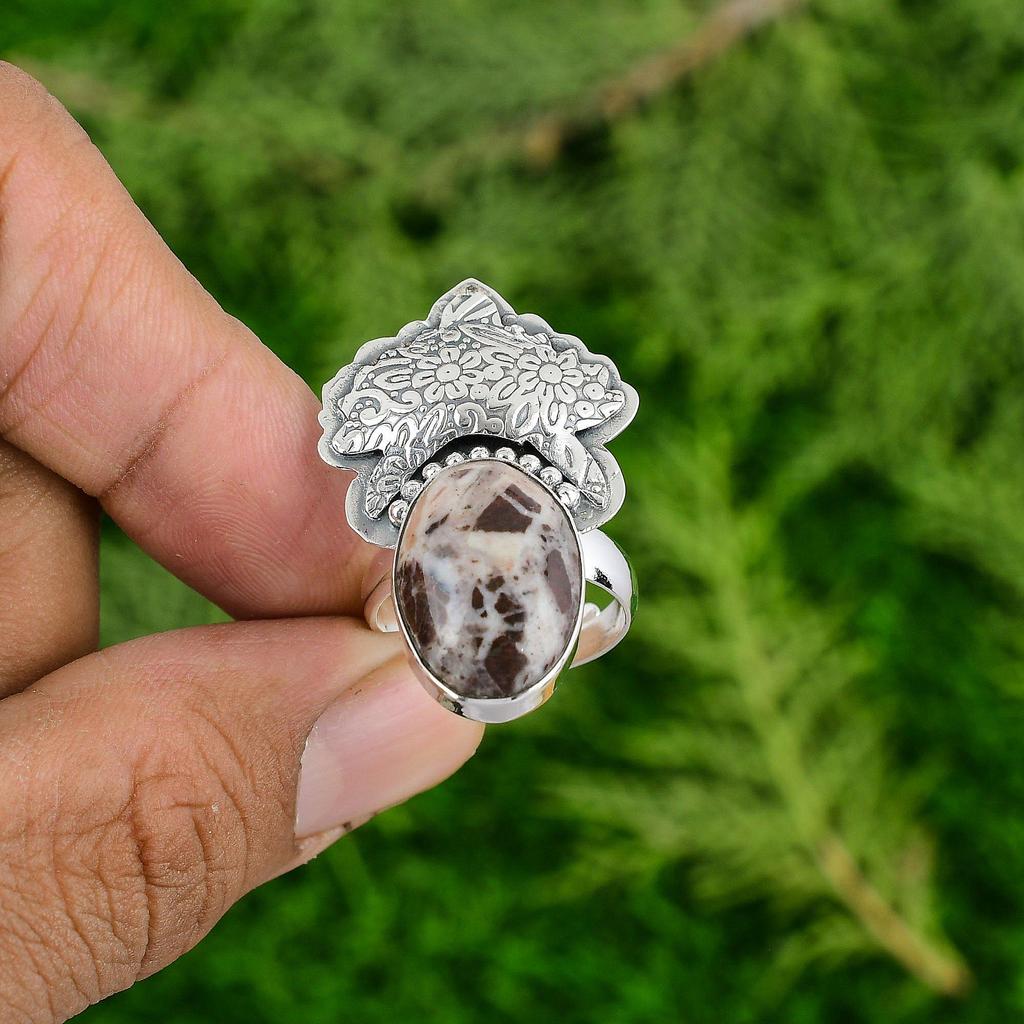 Easter Deal 925 Sterling Silver Coconut Jasper Gemstone Bezel Wife Ring Jewelry
