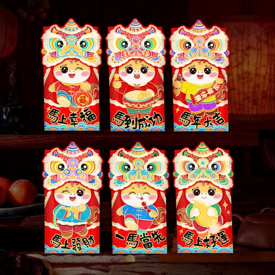 6 шт. красных конвертов год Лошади большого размера из утолщенной мелованной бумаги яркого цвета мешочки для счастливых денег новогодние подарки