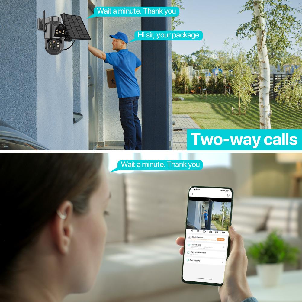 4K 8MP Wireless Solar Camera Outdoor WiFi PTZ Camera Built-in Battery PIR Detection Video Surveillance Long Time Standby