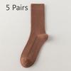 5 Pairs of Female Autumn and Winter New Pinstripe Pure Cotton Comfortable Fashion All Go Perspirant Breathable Tube Socks