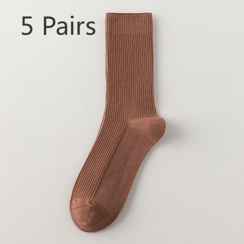 5 Pairs of Female Autumn and Winter New Pinstripe Pure Cotton Comfortable Fashion All Go Perspirant Breathable Tube Socks