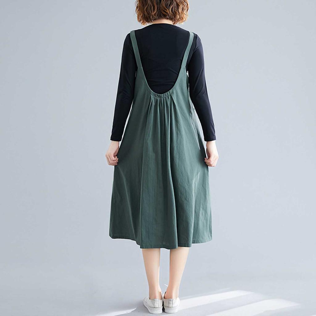 Женское хлопково-льняное платье-сарафан с широкими бретелями, нагрудными карманами на пуговицах и открытой спиной, повседневная свободная линия