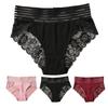 Women Panties Hollow Out Lace Flower Embroidery Striped High Waist Plus Size Briefs Seamless Soft Breathable Anti-septic Quick-drying Lady Intimate