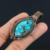 Tibetan Turquoise Pendant, 999 Copper Wire Wrapped Gemstone Jewelry, Handmade Pendant, For Thanksgiving