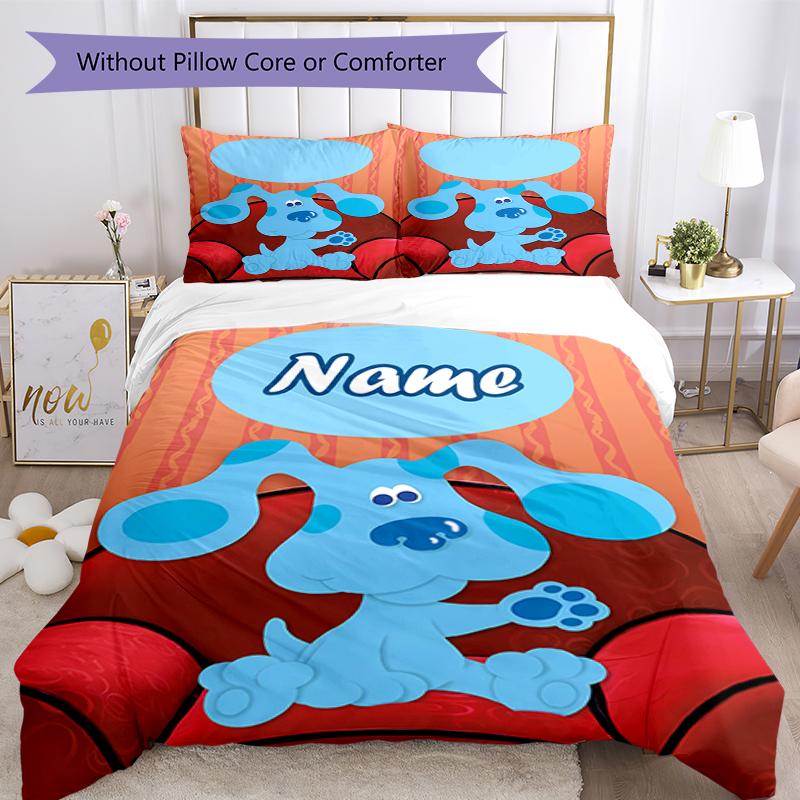 3pcs Custom Name Blue's Clues Bedding Set Duvet Cover Closure Includes 1 Duvet Cover & 2 Pillowcases, Soft and Comfortable for All Seasons.