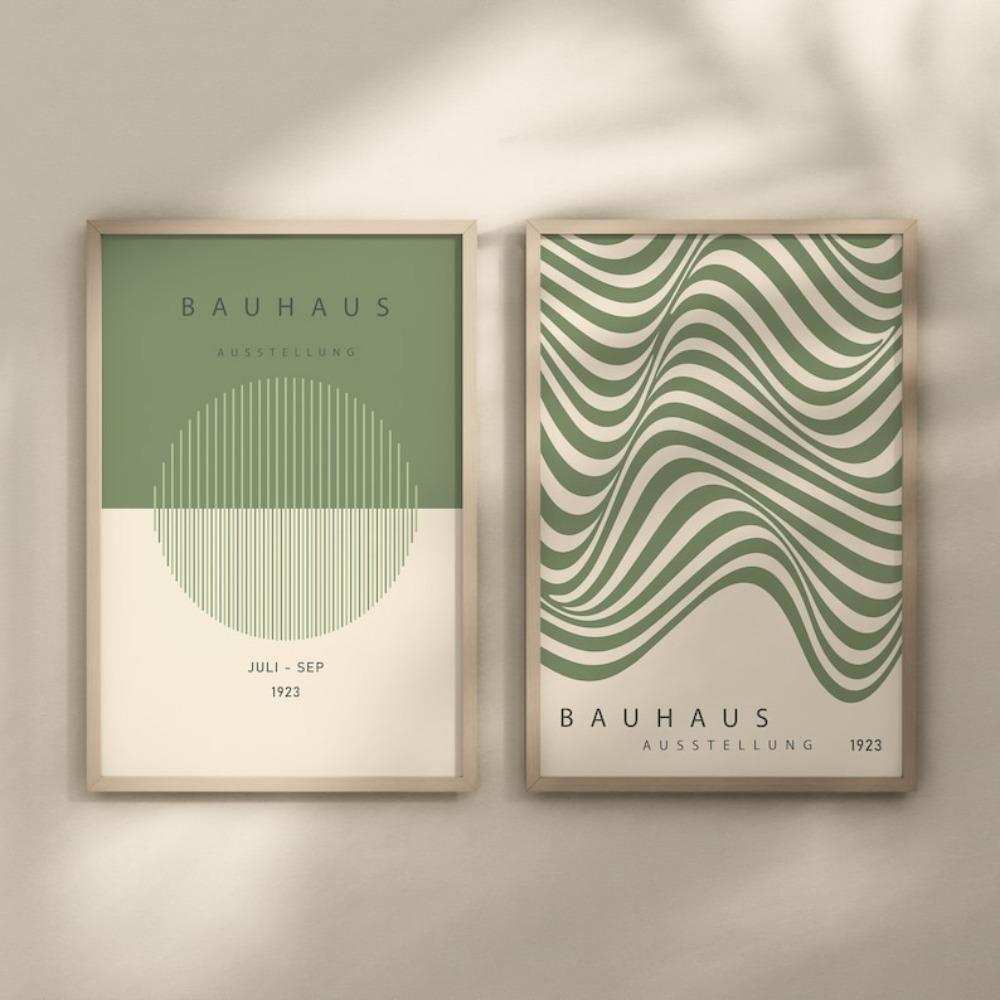 2 Frameless Green Bauhaus Exhibition Posters Gallery Wall,Mid-century Modern Posters,Bauhaus Print Collection,Instant Download