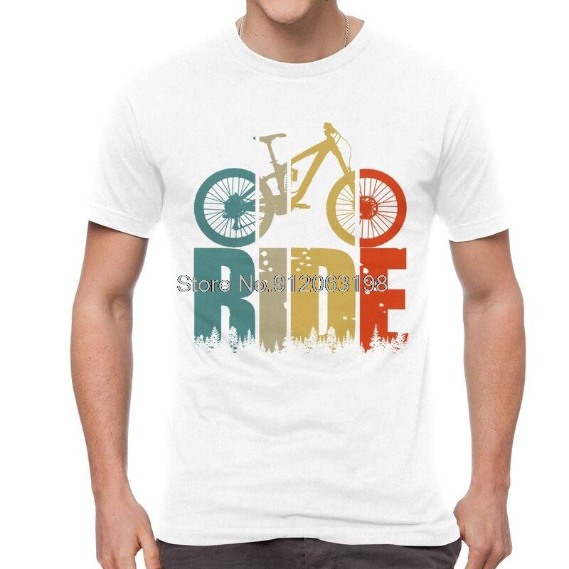 Retro Multi Color Ride Letter Mountain Bike Forest Front Graphic Tshirt Grunge Print Soft Short Sleeve Unisex Casual Daily Tee