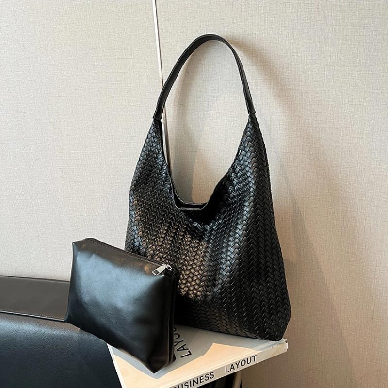 Fashion Women Shoulder Bag Large-capacity Leisure Commuting Bag with Pouch Top Handle Bag Trendy Satchel Hobo Bag Woven Tote Bag