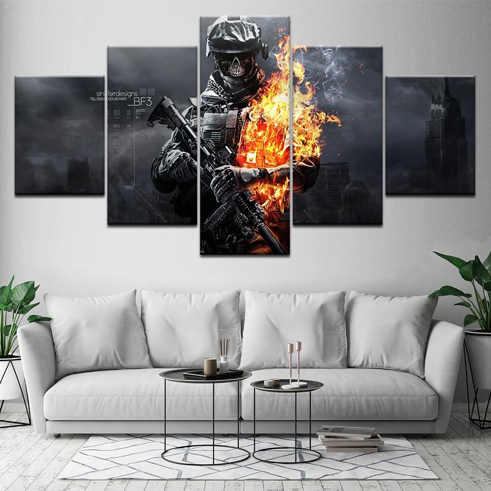 Modern Poster for Living Room, Wallpapers Art Canvas Print, Modular Art Painting, Battlefield 3 Game, Home Decor, 5 PCs