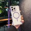 Чехол с ремешком на четыре угла для iPhone 17 16 15 13 12 14 Pro Max Plus 16E Для Magsafe Магнитный ремешок через плечо Прозрачный чехол для путешествий