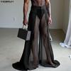 Men Zipper Up Waist Mesh Sheer See Through Wide Legs Long Trousers Pants