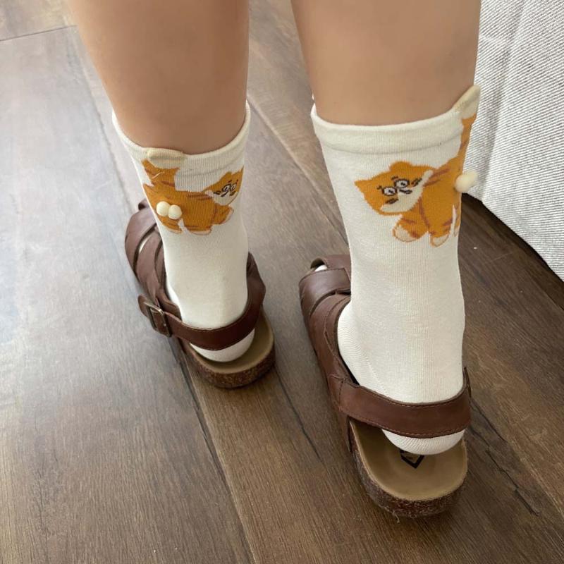 1 пара носков из хлопка с кошачьими яйцами, парные носки, кошачьи шарики, кавайные носки ручной вязки, мультяшные носки с рыжим котом табби, креативный детский подарок