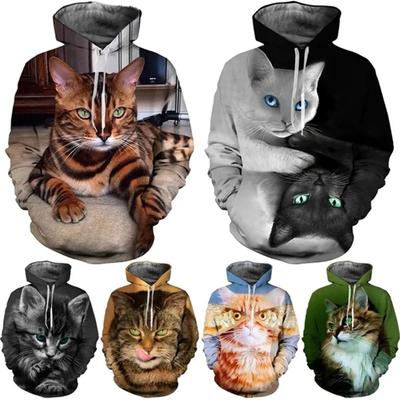 Милые кошачьи узоры с 3D-печатью толстовки для мужчин и женщин хипстерские забавные кошачьи пуловеры толстовки с капюшоном повседневные уличные топы