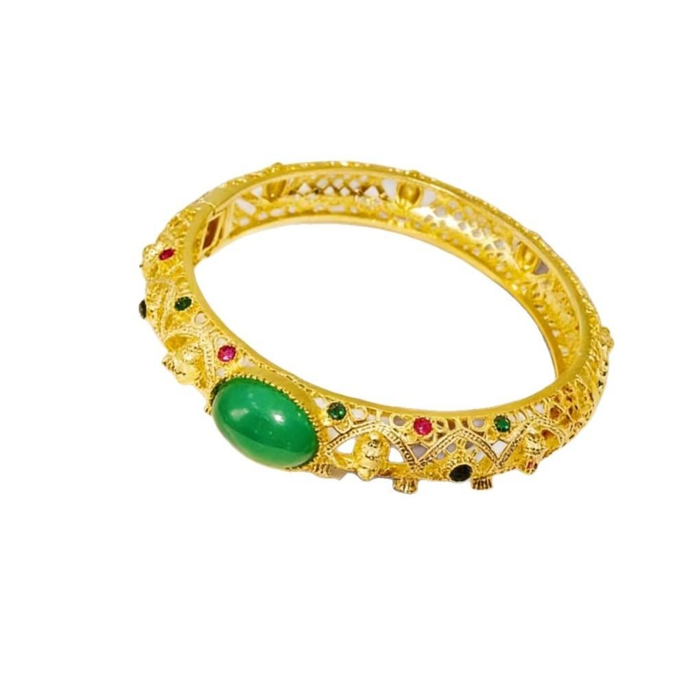 Wide Open Chinese Style Golden Bangle Rhinestone Opening Ring Ancient Style Bracelet Women