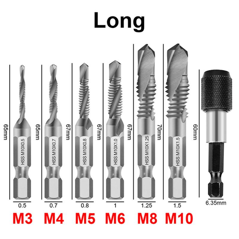 6Pcs Titanium Plated Hex Shank HSS Screw Thread Metric Tap Drill Bits Screw Machine Compound M3 M4 M5 M6 M8 M10 Hand Tools