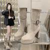 Fashion Vintage Platform Thick High Heel Women Mid-Calf Boots Fashion Slip On Autumn Winter Female Western Short Booties Botas De Mujer