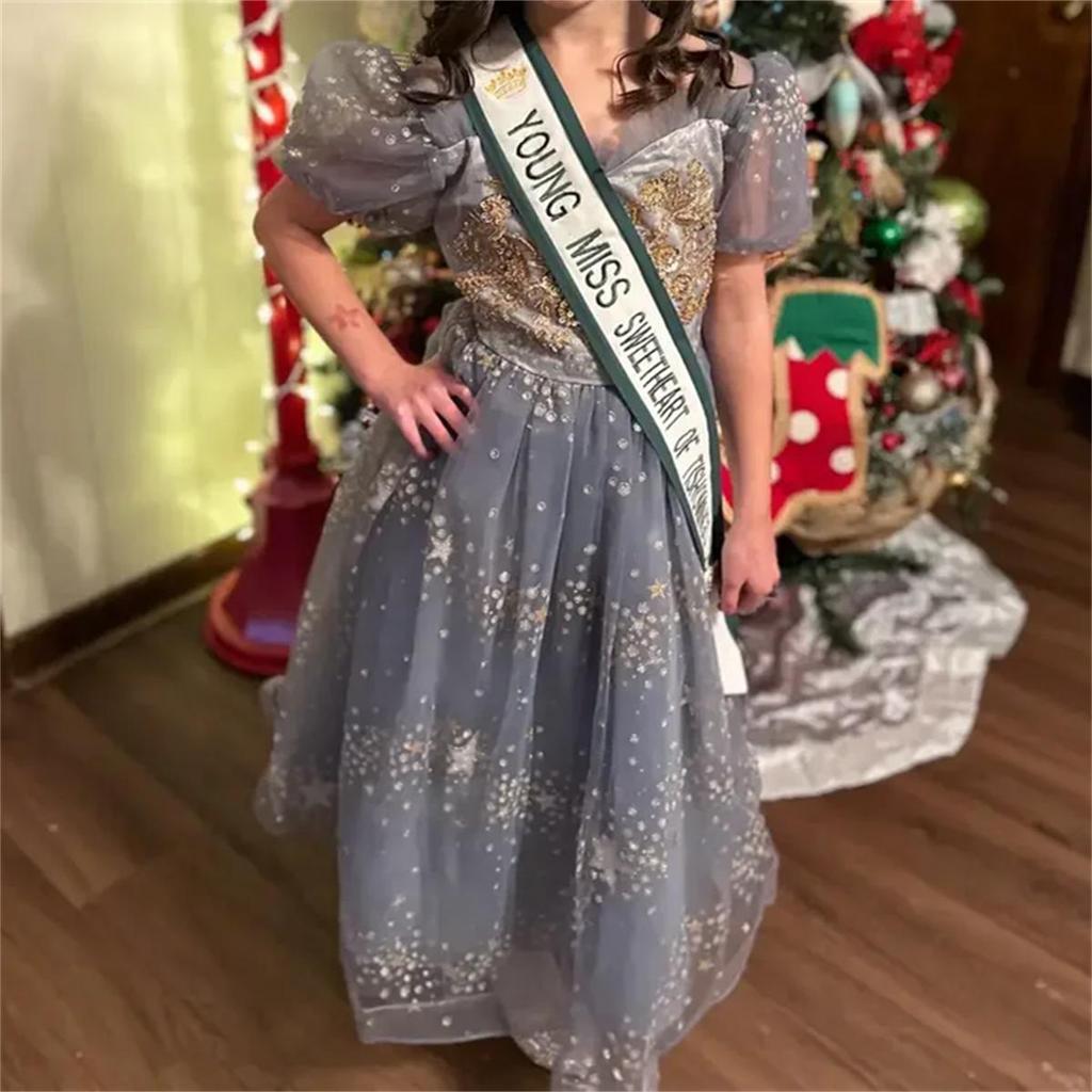 4-13 Year Old Elegant Girl Party Dress Sequin Embroidered Mesh Gorgeous Ball Evening Dress Formal Cocktail Girl Princess Dress