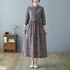 Весенняя новинка 2025 года, свободное, со шнуровкой на талии, тонкое, средней длины и длинное, с цветочным принтом, круглым вырезом и длинными рукавами, из хлопка и льна