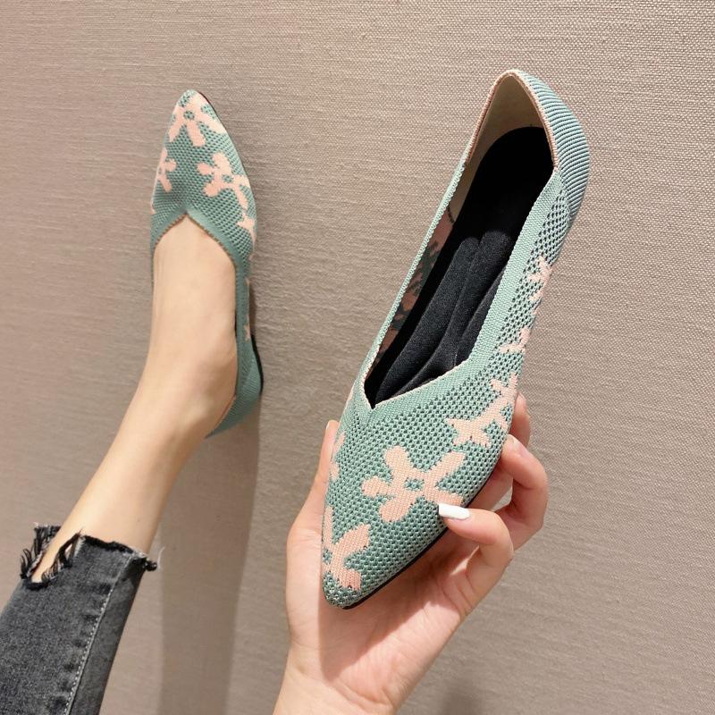 BEIFEITI~ Новые вязаные туфли с геометрическим узором, вязаные туфли с острым носком и неглубоким вырезом, женские