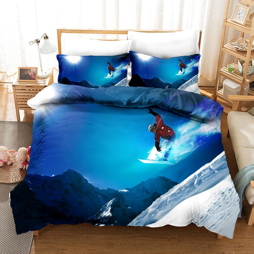 Extreme Sports Ski Duvet Cover - Microfiber, Twin/Queen/King, Snow Mountain Landscape for Winter Sports Enthusiasts