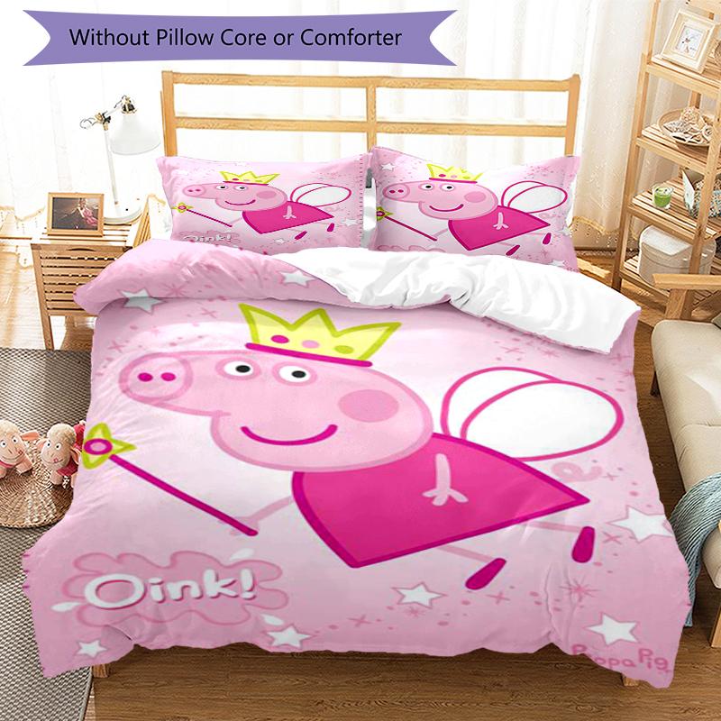 3pcs Peppa Pig Bedding Set Duvet Cover Closure Includes 1 Duvet Cover & 2 Pillowcases, Soft and Comfortable for All Seasons.